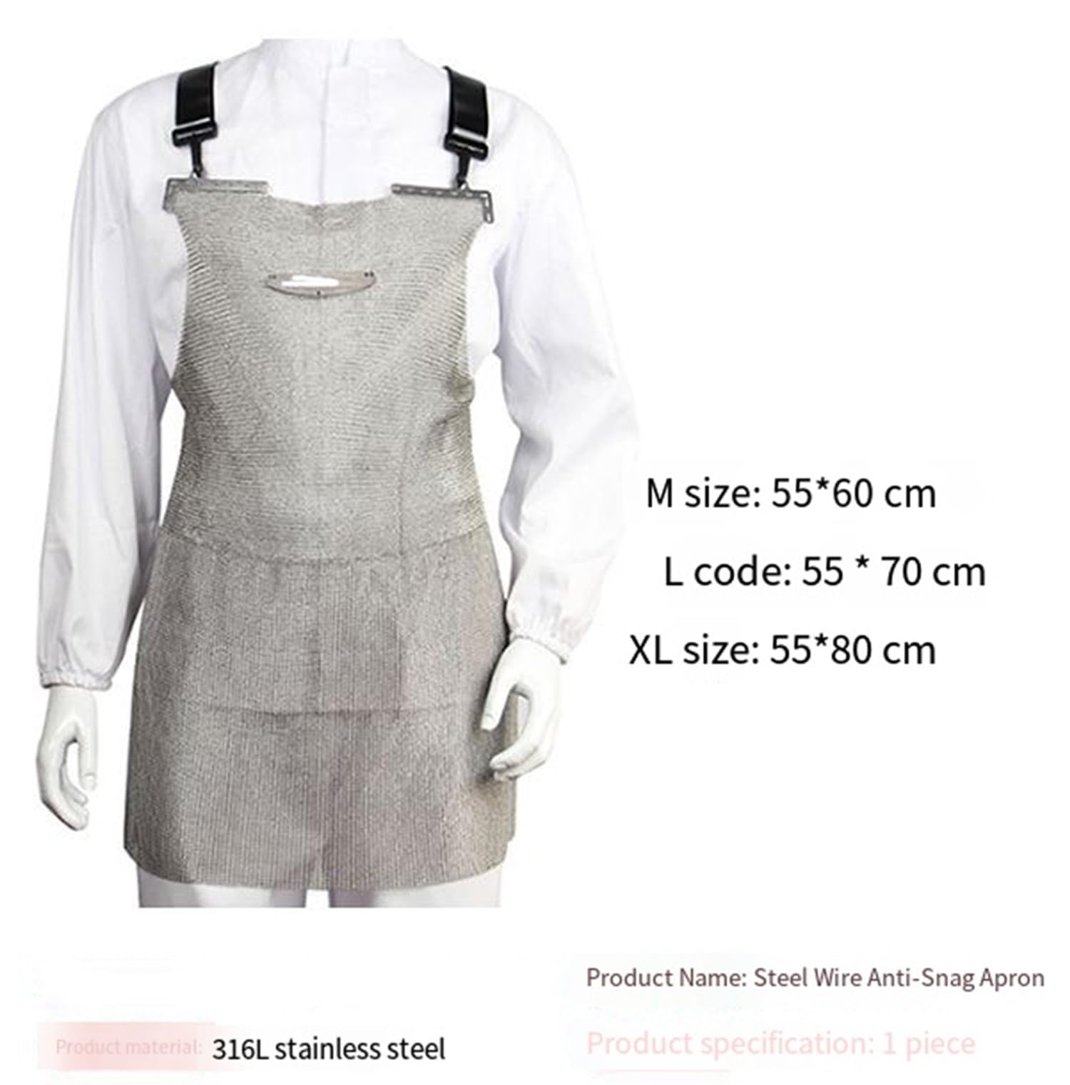 FUELIX Delantal Delantal Resistente A Cortes, Delantal De Metal De Acero Inoxidable Delantal Protector De Trabajo De Seguridad De Carnicero, Correas De Hombro Ajustables 55 * 70cm