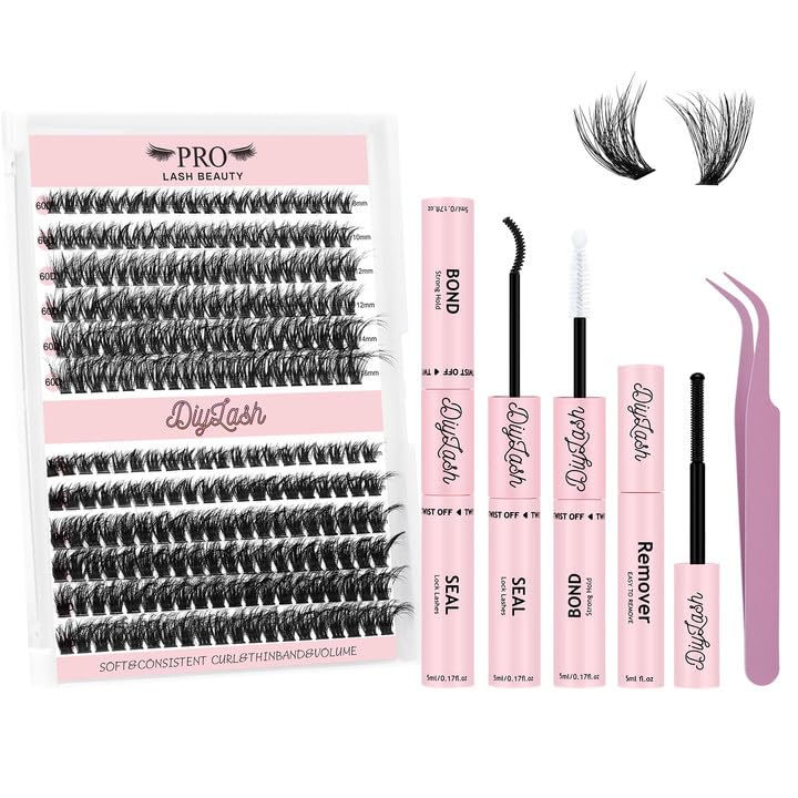240 Pcs Cluster lashes Kit with 3D Lash Clusters Lash Bond and Seal Lash Tweezers DIY Cluster Eyelash Extensions Kit Easy to Apply at Home (60D+80D-D-8-16mix Kit)