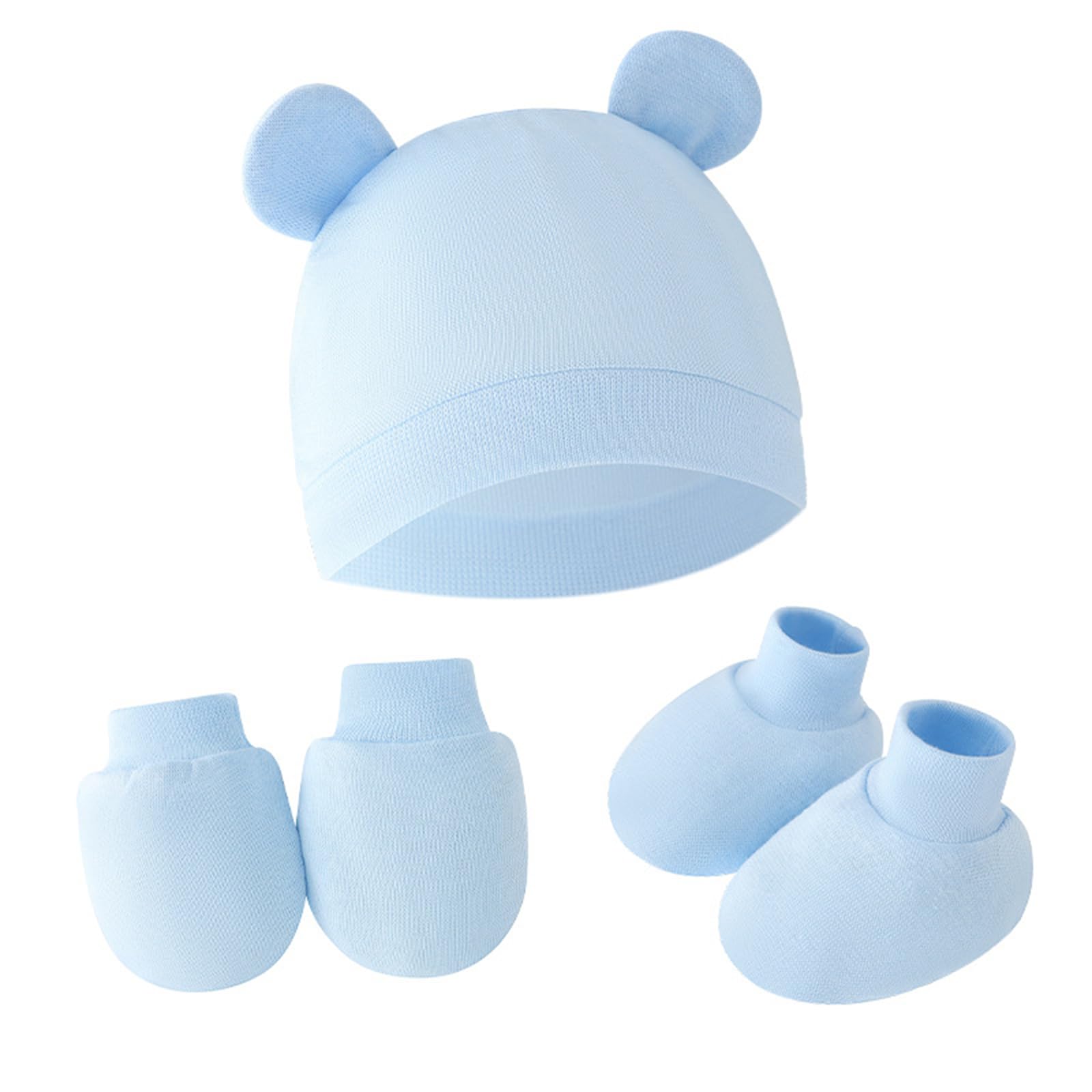 Lokorus Unisex Newborn Blue Newborn Beanie Hats Mittens Foot Cover Set Autumn/Winter Newborn Cotton Baby Caps Gloves Foot Covers Set For Infants