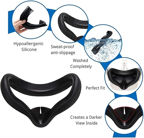 Miniatura 6 de 3Pcs VR Silicone Cover Eye Pads for Oculus Quest 2 Sweat Proof Lightproof Non-Slip Washable Comes with 5pcs Disposable Eye Covers (Black+Blue+Red)