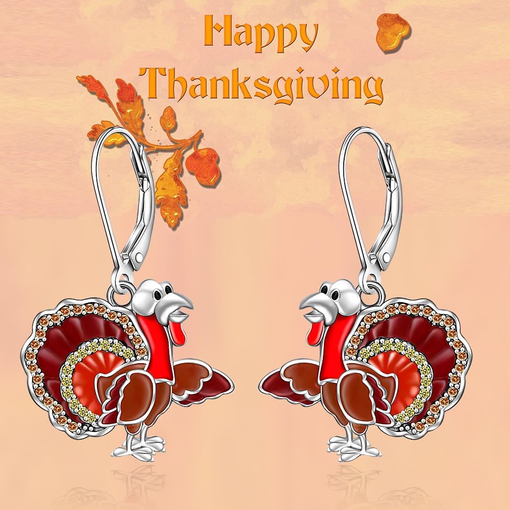 Fall Thanksgiving Earrings for Women Turkey Earrings 925 Sterling Silver Dangle Leverback Christmas Fall Gifts for Women - Image 7