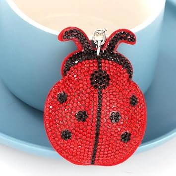 ARFUKA Ladybug Keyring Full Crystal Rhinestone Keychain Key Ring Holder Alloy PU Leather Jewelry Car Bag Charm Accessories