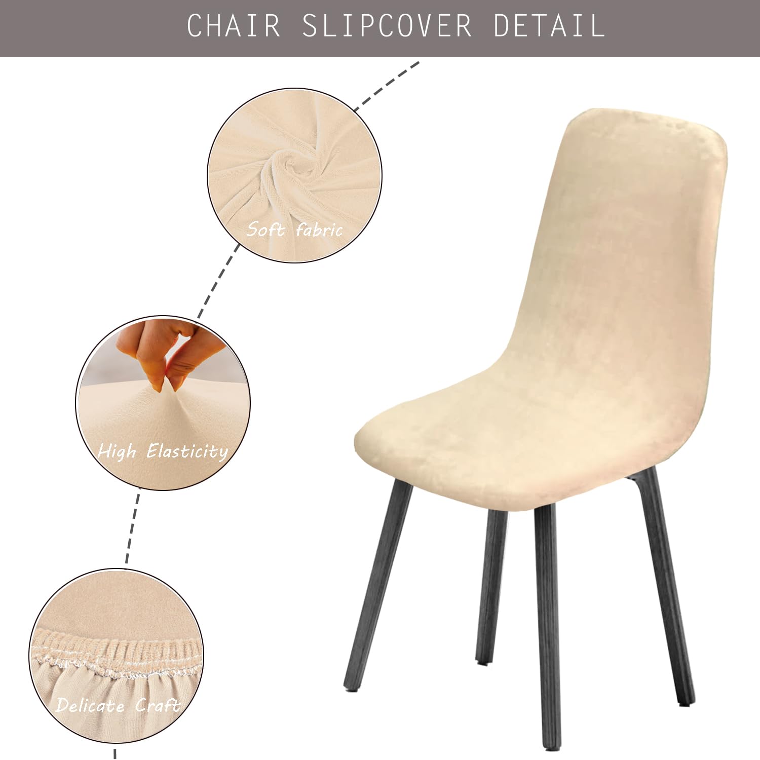 KELUINA Dining Chairs Covers Set of 2/4/6,Style Shell Dining Chair Mid Century Modern Chair Sipcover,Upholstered Dining Accent Side Chair Covers (Beige1,2 PCS) - Image 2