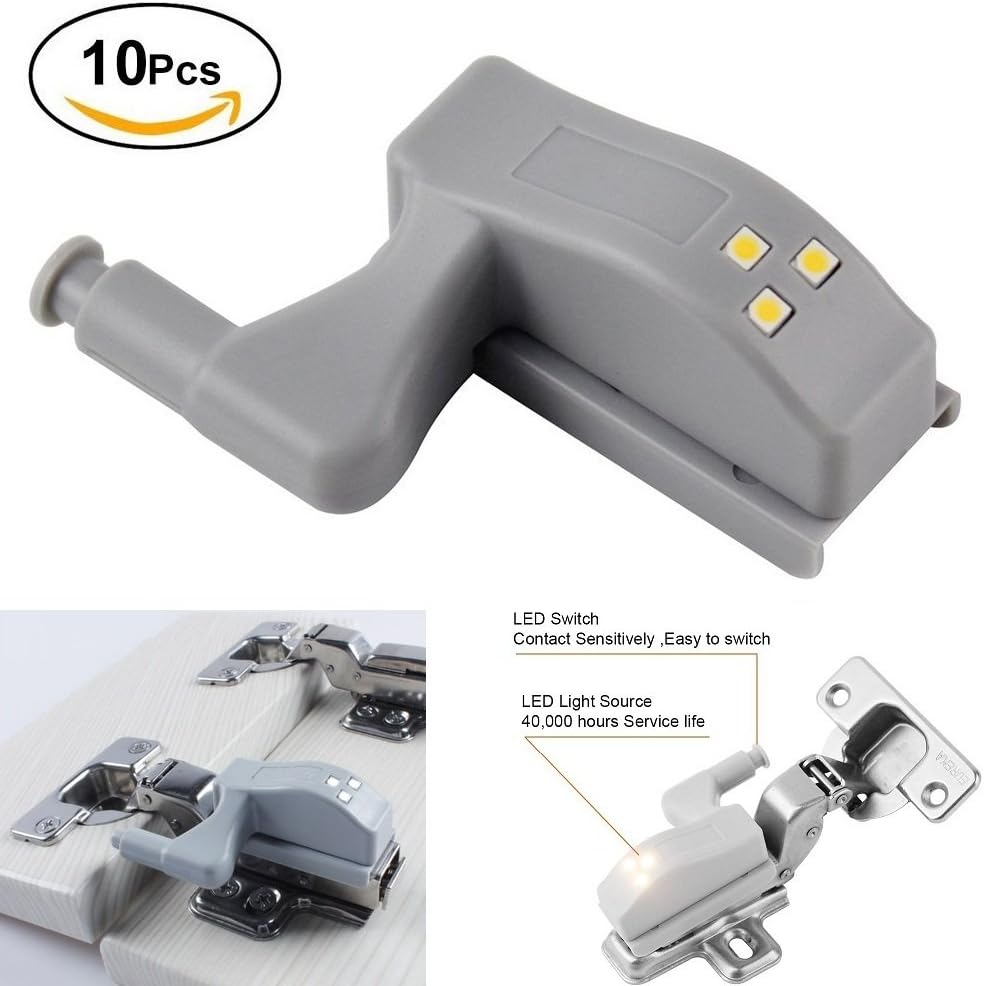 Universal LED Lighting System for Cabinet Door Hinge Frame Frameless - Soft Close Hinge and LED Attachment with 4 LED's included,10pcs 0.25W Hinge LED Sensor Light (COLD WHITE)