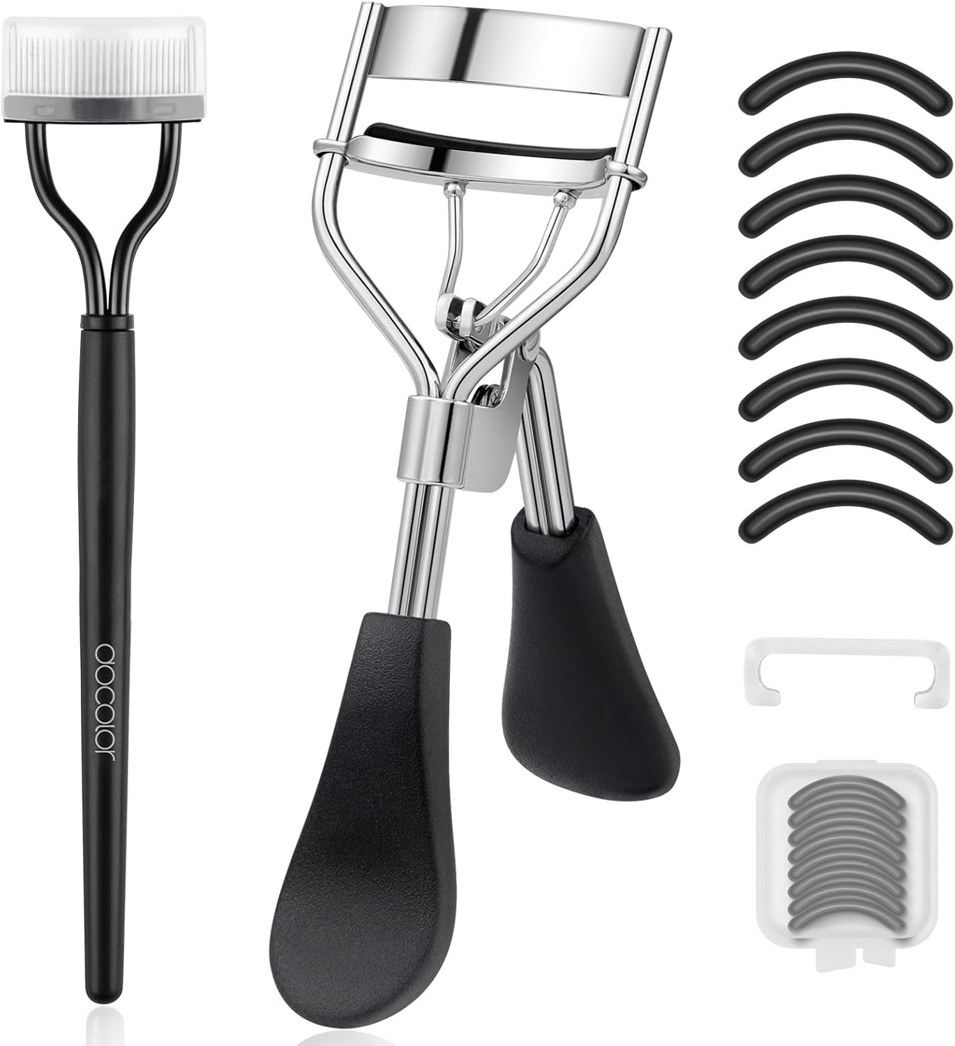 docolor Eyelash Curler with Eyelash Comb, Lash Curler with 8 Pcs Silicone Refill Pads Suitable for All Eye Shapes Curl up to one Day Easy to Operate No Pinching or Pulling Eyelash Eye Makeup Tool