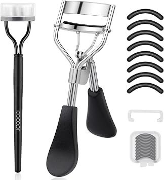 docolor Eyelash Curler with Eyelash Comb, Lash Curler with 8 Pcs Silicone Refill Pads Suitable for All Eye Shapes Curl up to one Day Easy to Operate No Pinching or Pulling Eyelash Eye Makeup Tool
