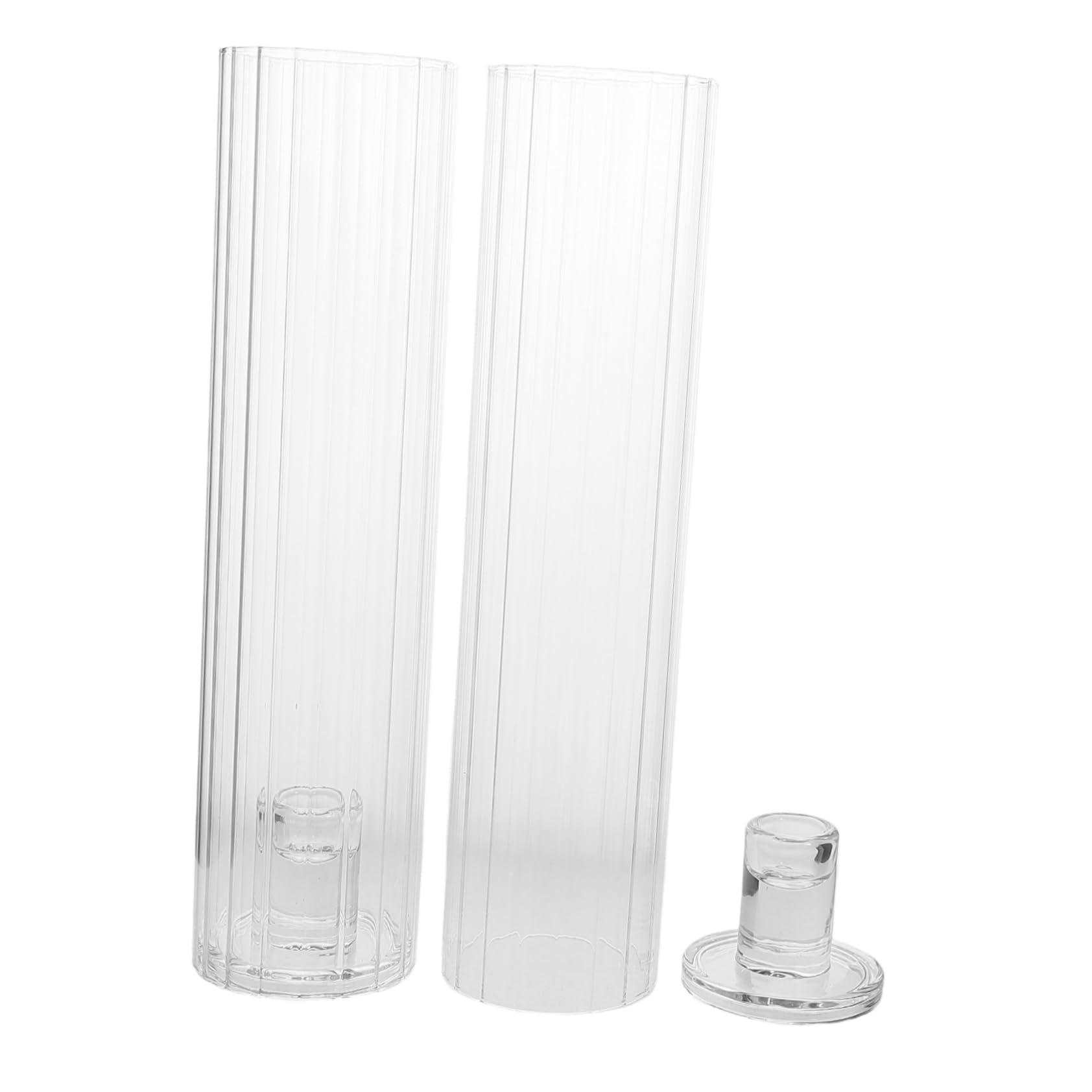2 Stück Gestreifter Glas Kerzenhalter, Zylindrisch, Transparent