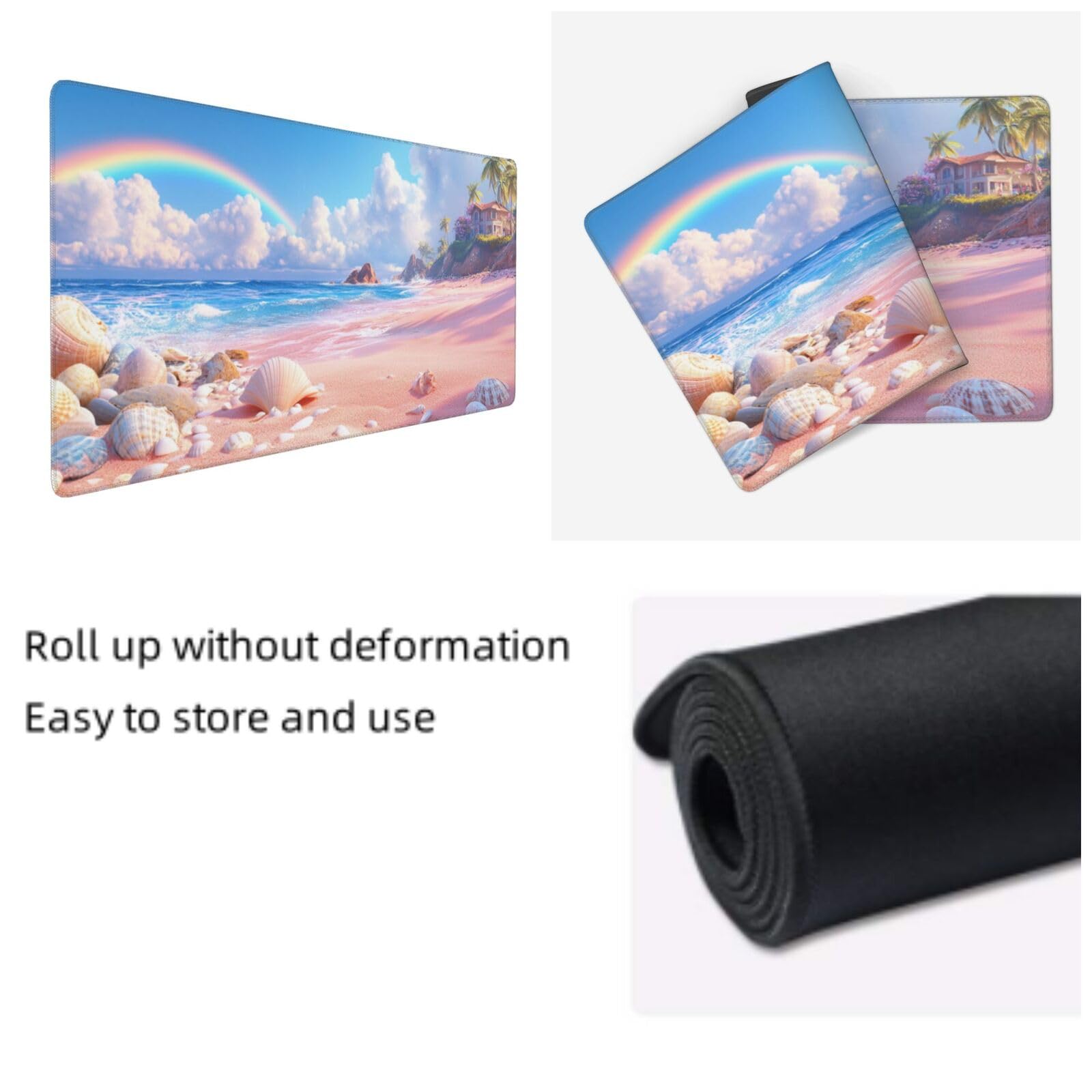 Tapis de Souris XXL 120 x 60 cm, Plage & Arc-en-Ciel Tapis de Bureau G291