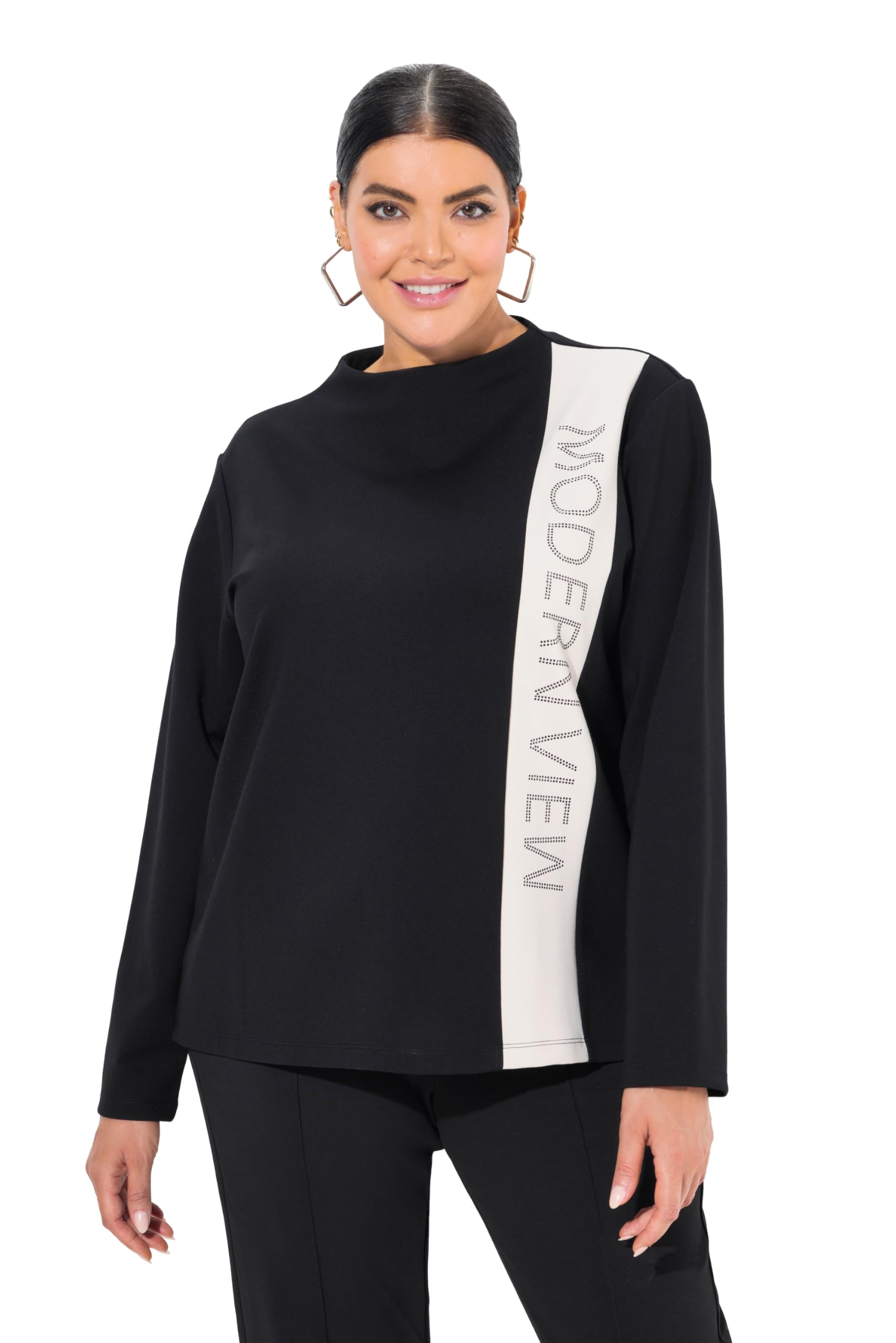 Ulla Popken Damen große Größen Übergrößen Plus Size Sweatshirt, Zierstreifen, Stehkragen, Langarm 835379