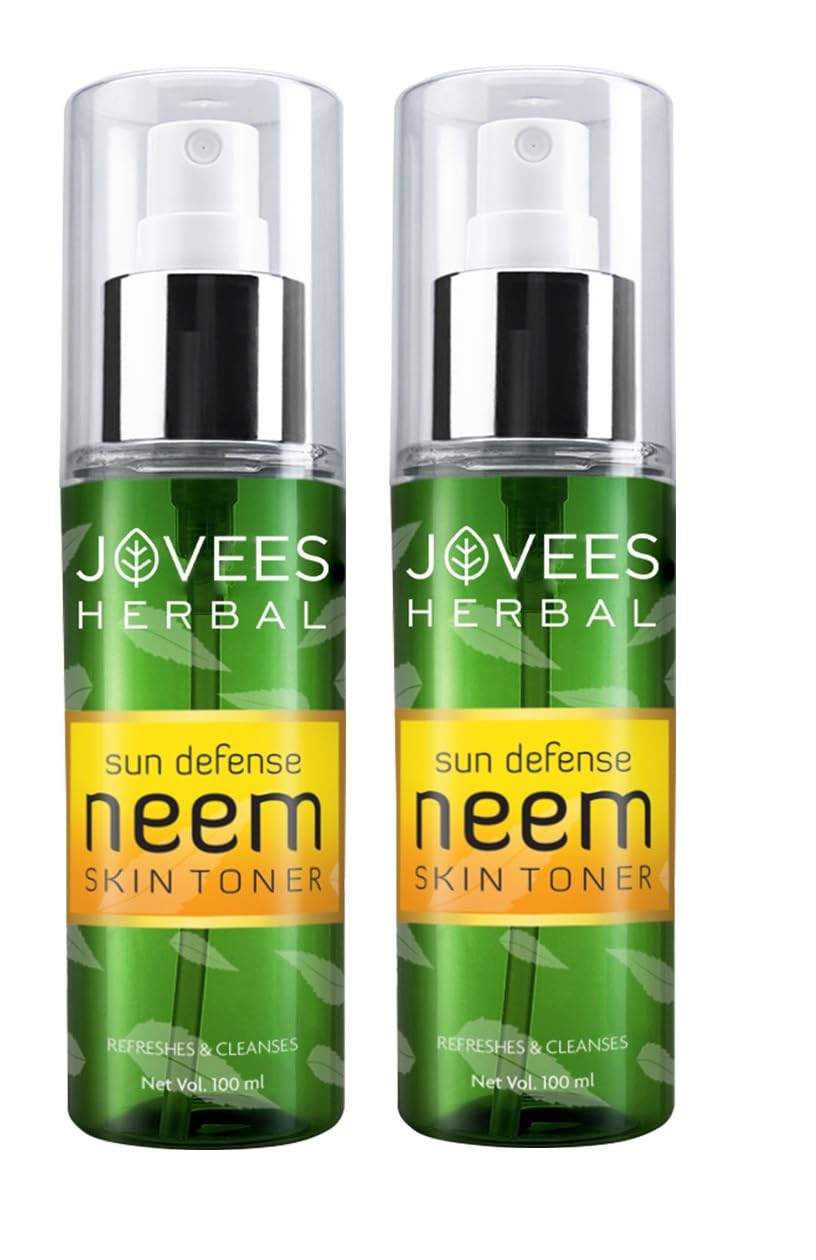 Jovees Herbal Sun Defence Neem Skin Toner For Glowing & Pimple Free Skin With Broad Spectrum For All Skin Lightweight, Non Greasy & Quick Absorption For All Skin Type 100ml (Pack of 2)