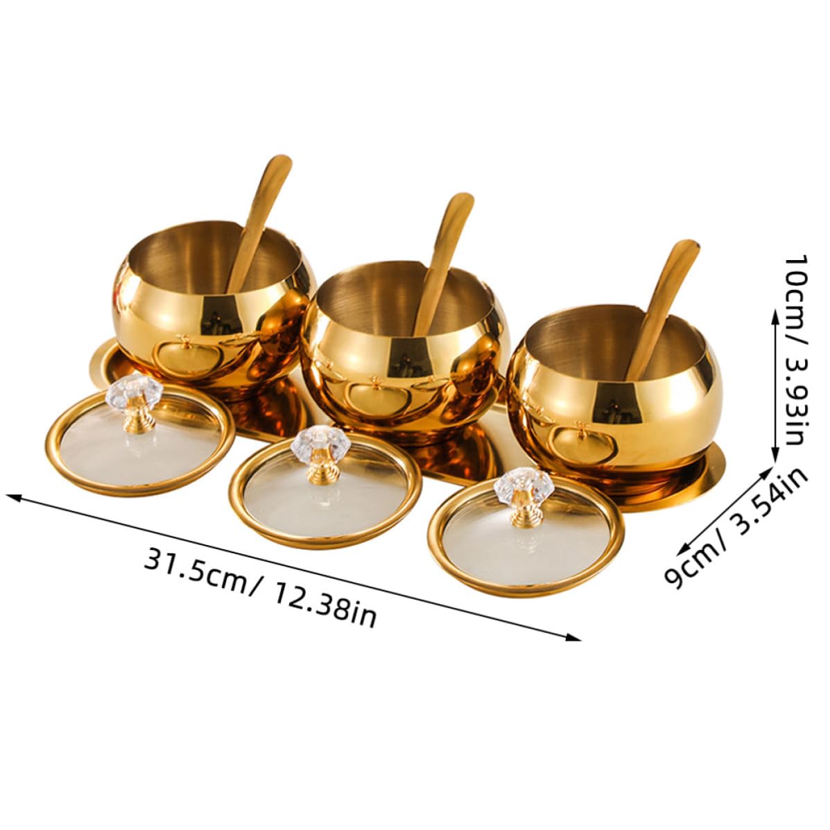 Gewürzbehälter Inklusive Tablett Satz mit Deckel und Löffel Edelstahl Moderner Stil Luxuriöse Goldene Oberfläche für Salz Zucker und Gewürze in Küche
