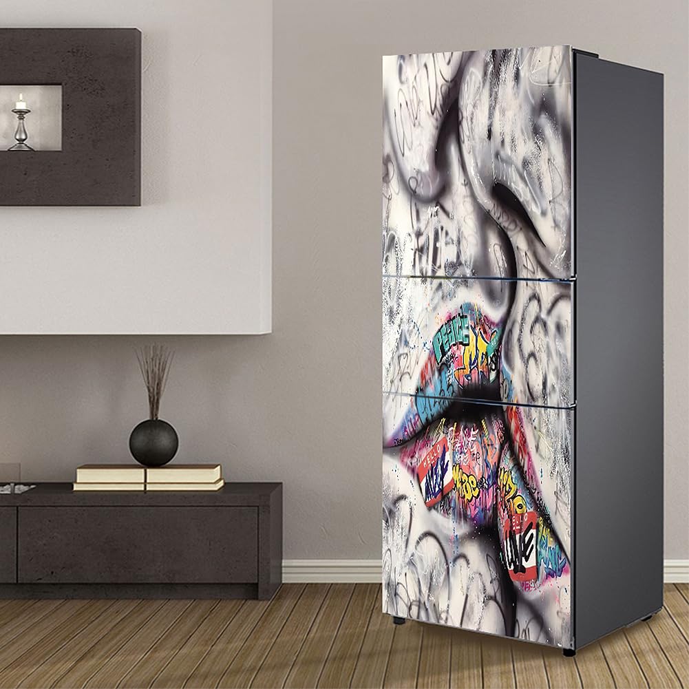 VHcgCGJ Fridge magnet, Full Covering Door Fridge Covers Skins Wall Stickers for Kitchen Decal, Graffiti Art Abstract(M: 60x180 cm)