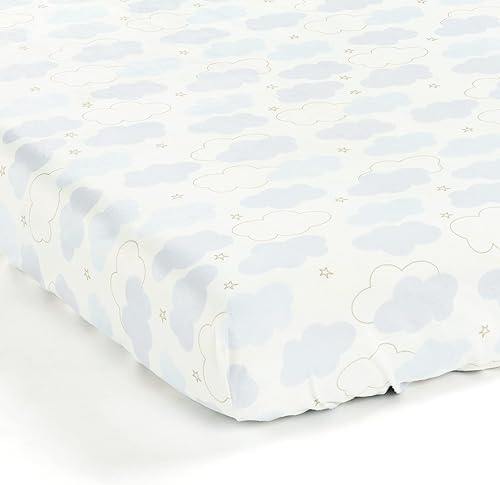 Lush Decor Goodnight Little Moon Clouds - Sábana bajera ajustable para cuna, suave y afelpada, 52 x 28 x 9 pulgadas, azul