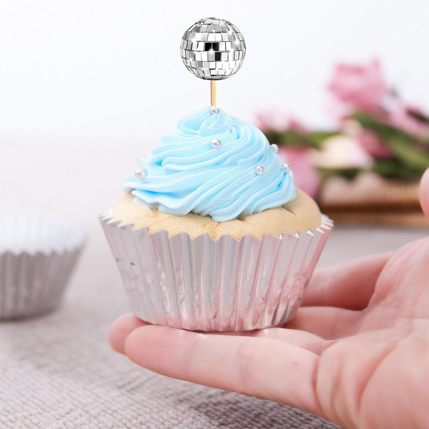 32 Décorations Gâteau Boules Disco - Violet Et Argent - Étoiles Et Boules - Pour Anniversaire, Mariage, Cupcakes DIY - 3