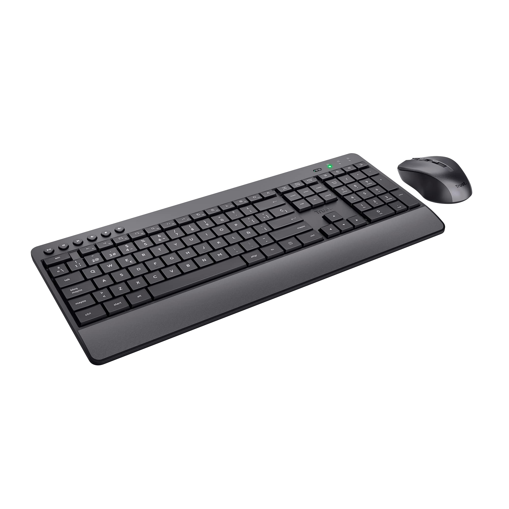 Trust Trezo Spanish QWERTY Wireless Keyboard and Mouse, Sustainable Design, Silent and Ergonomic Keyboard, Wrist Rest, 48 Months of Battery, 2.4 GHz, Mac, PC, Laptop