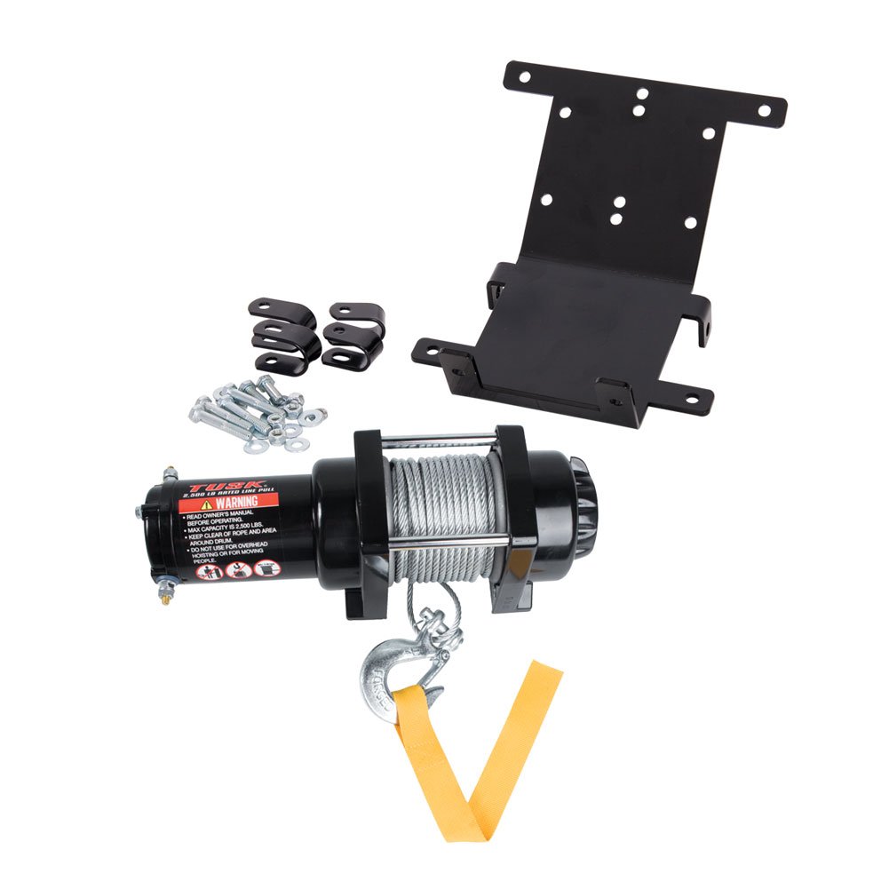 Tusk Winch with Wire Rope and Mount Plate 2500 lb. - Fits: Yamaha Rhino 700 FI 4x4 Auto 2008-2009,2011-2013