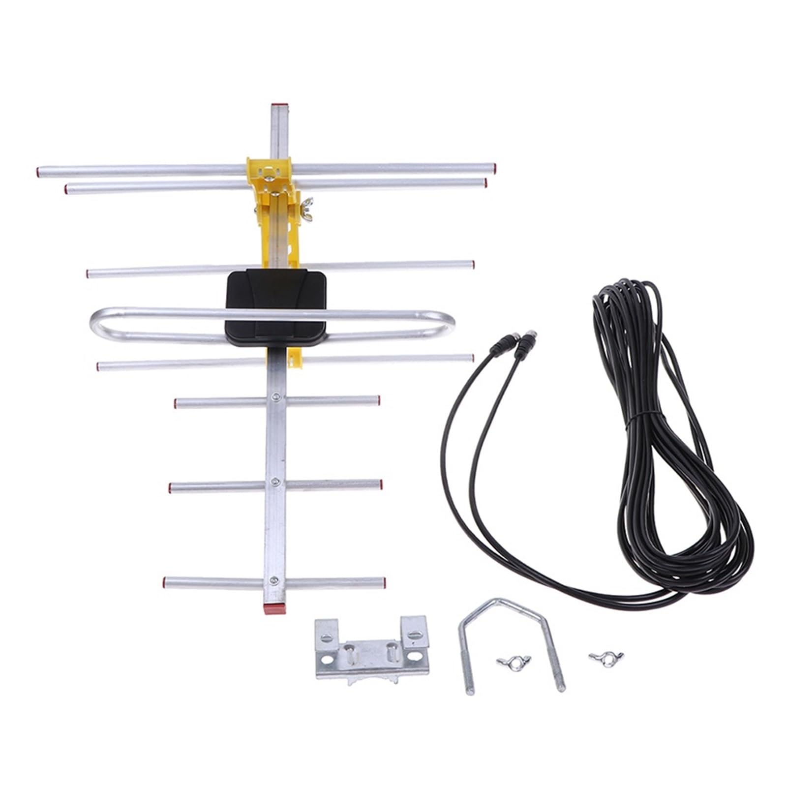 Antenne Extérieure Amplifiée 8 Yagi 100 Miles TV HD 10 DB Longue Portée UHF/VHF/FM HDTV Couverture plus large