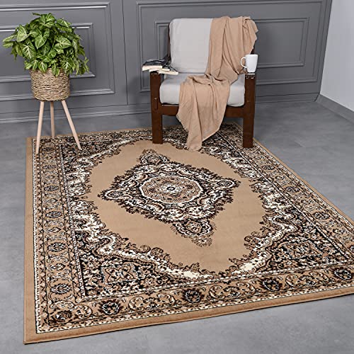 VIMODA Teppich Klassisch Orient dicht gewebt Wohnzimmer, Schlafzimmer, Küche Braun Beige,...