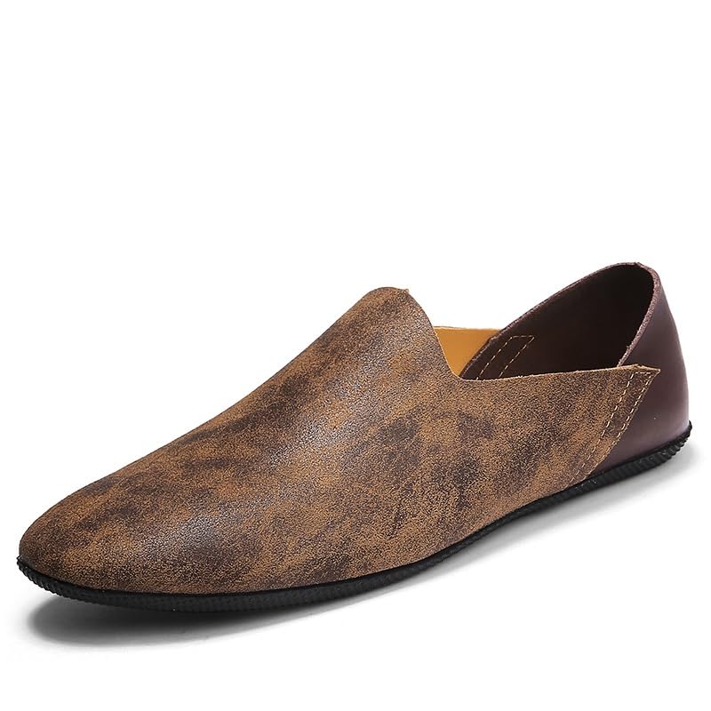 Loafers for Men Round Toe Two Tone Patchwork Leather Flexible Lightweight Slip Resistant Fashion Slip-ons