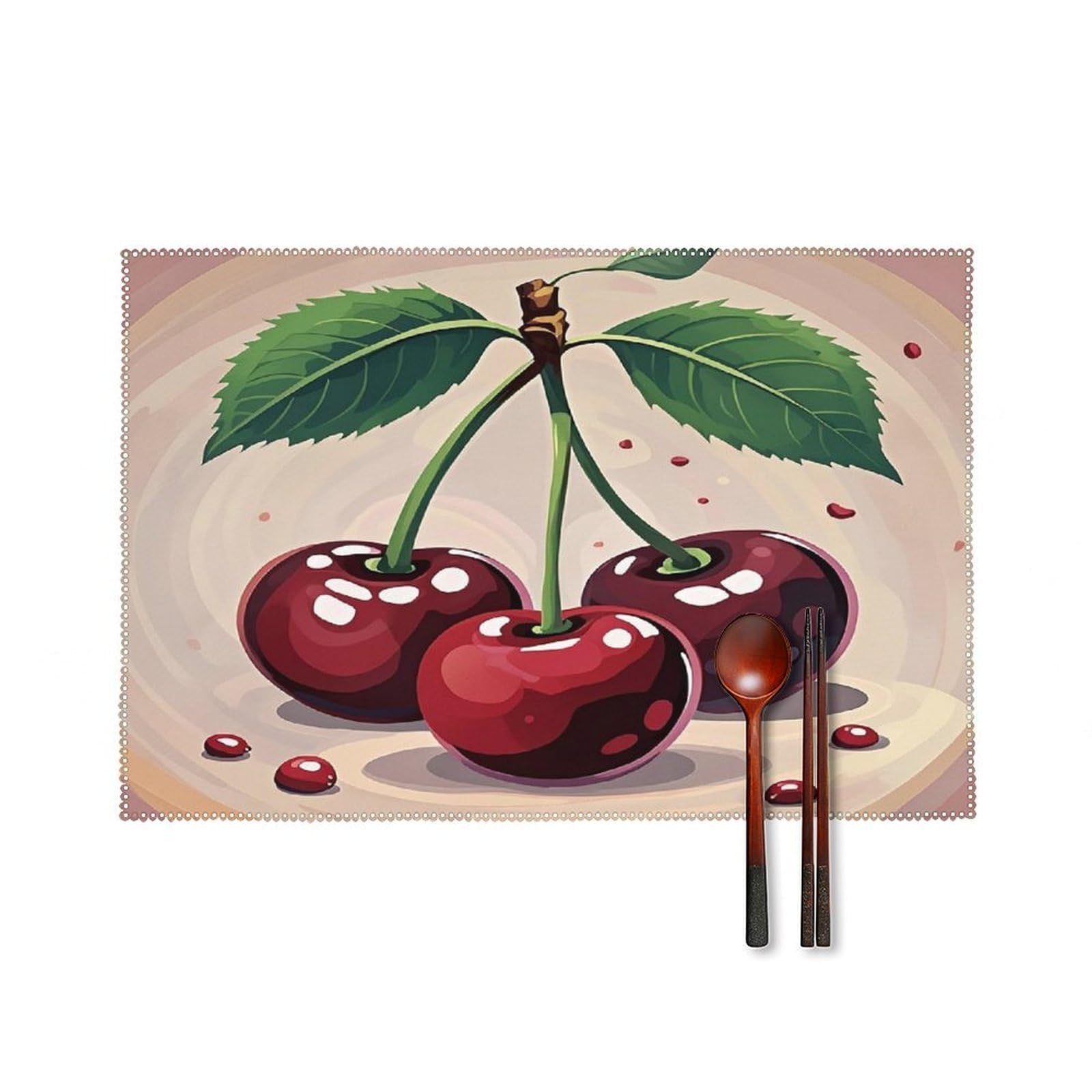 Cherry Fruit Placemats Set of 6 Heat Resistant Non-Slip Place Mats Washable Wipeable Table Mats Elegant Farmhouse Placemat for Kitchen Dining Outdoor Party Table Decor