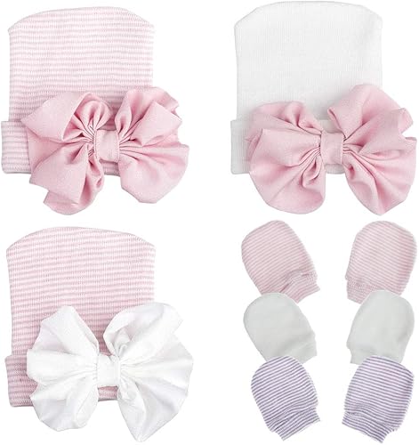 Gorras y manoplas para recién nacidos, gorro de hospital para recién nacidos, guantes antiarañazos, set de regalo para niños y niñas