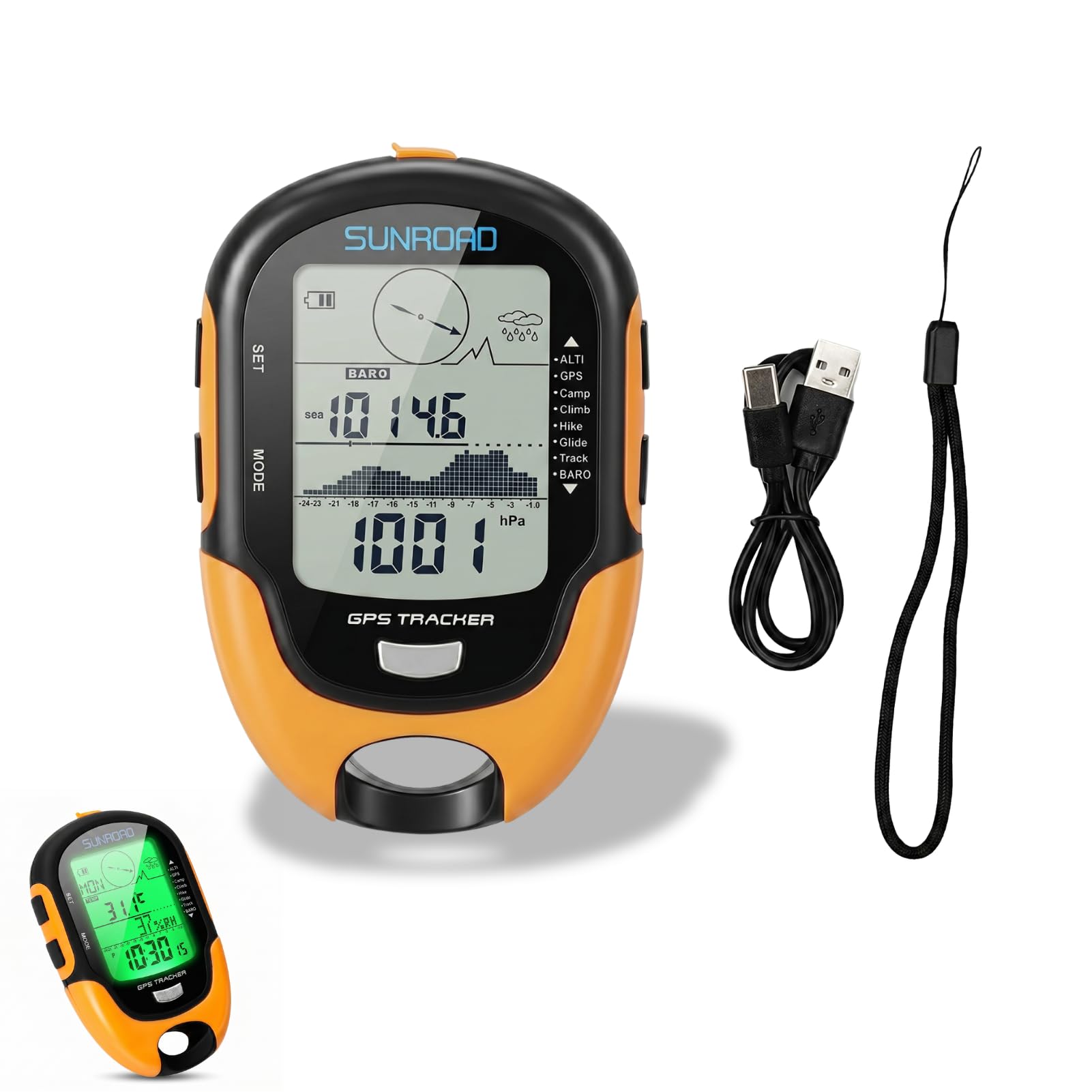 GPS Digitaler Höhenmesser, GPS-Barometer Multifunktional Kompass IPX4 Wasserdichter mit 9 Aufgezeichnete Routen, LED-Taschenlampe, Hochpräzisem Sensor für Outdoor-Aktivitäten