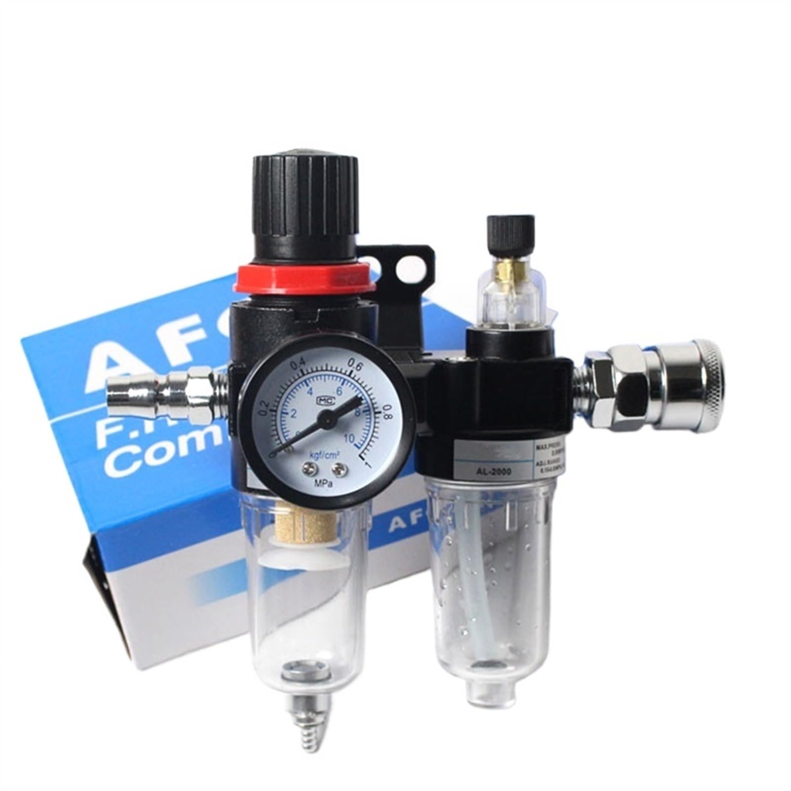 Régulateur de filtre à air, Lot de 2 filtres séparateurs d'eau et d'huile for compresseur d'air AFC2000 AFR2000 AL2000 avec raccords en polycarbonate G1/4 pouce(AFC2000)