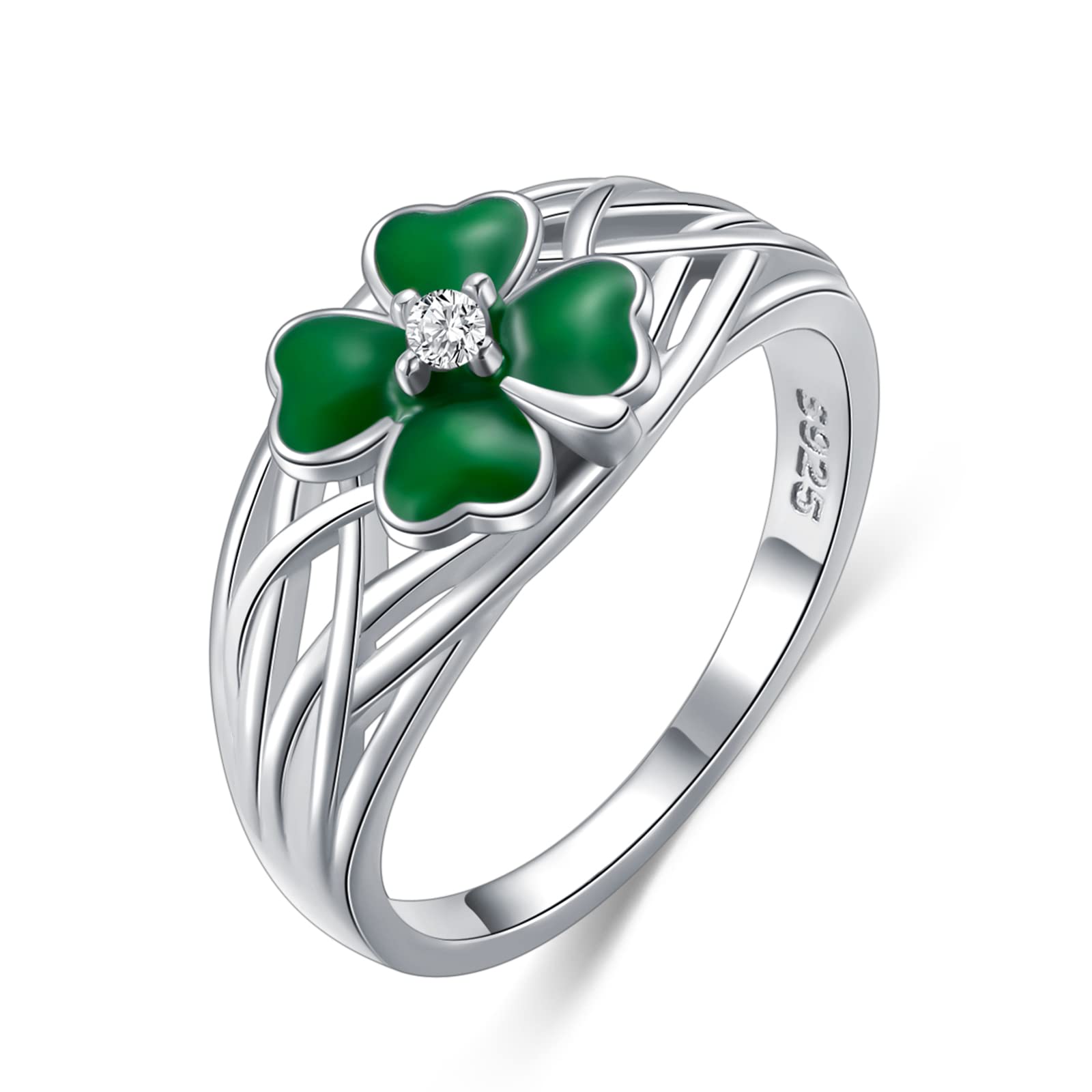 LuyonaShamrock Ring St Patricks Day Rings Four Leaf Clover Ring for Women Sterling Silver 925 Irish Shamrock Green Clover Jewelry Charm Prom Lucky Valentines Gifts Christmas Gifts