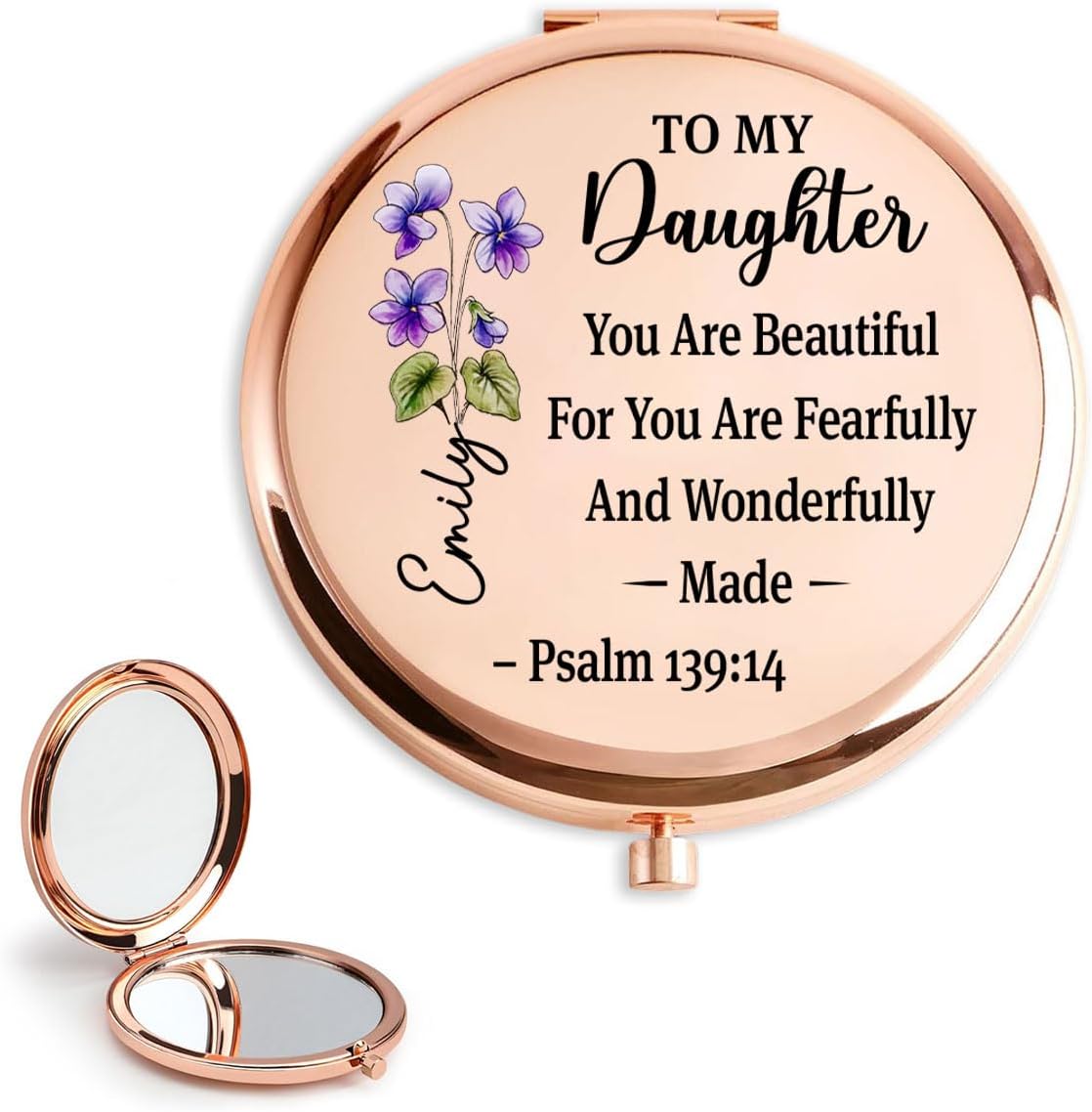 Wrappiness Always Believe in Yourself Compact Mirror – Personalized Birth Month Flower Pocket Mirror for Daughter, Custom Engraved Makeup Gift from Mom or Grandma, Birthday or Graduation Keepsake