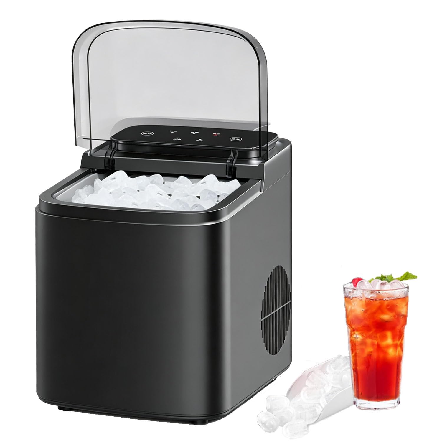 Matte Grey Countertop Bullet Ice Maker, Portable Self-Clean Ice Machine