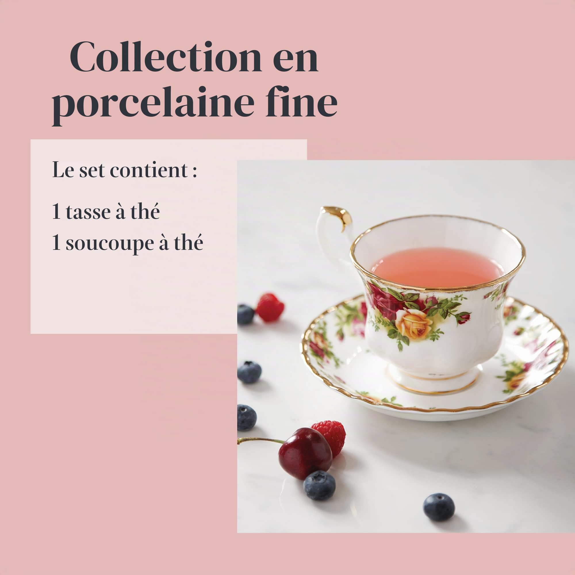 Royal Albert IOLCOR04698 Old Country Roses Lot de 2 Tasses à thé en Porcelaine Anglaise Motif Floral
