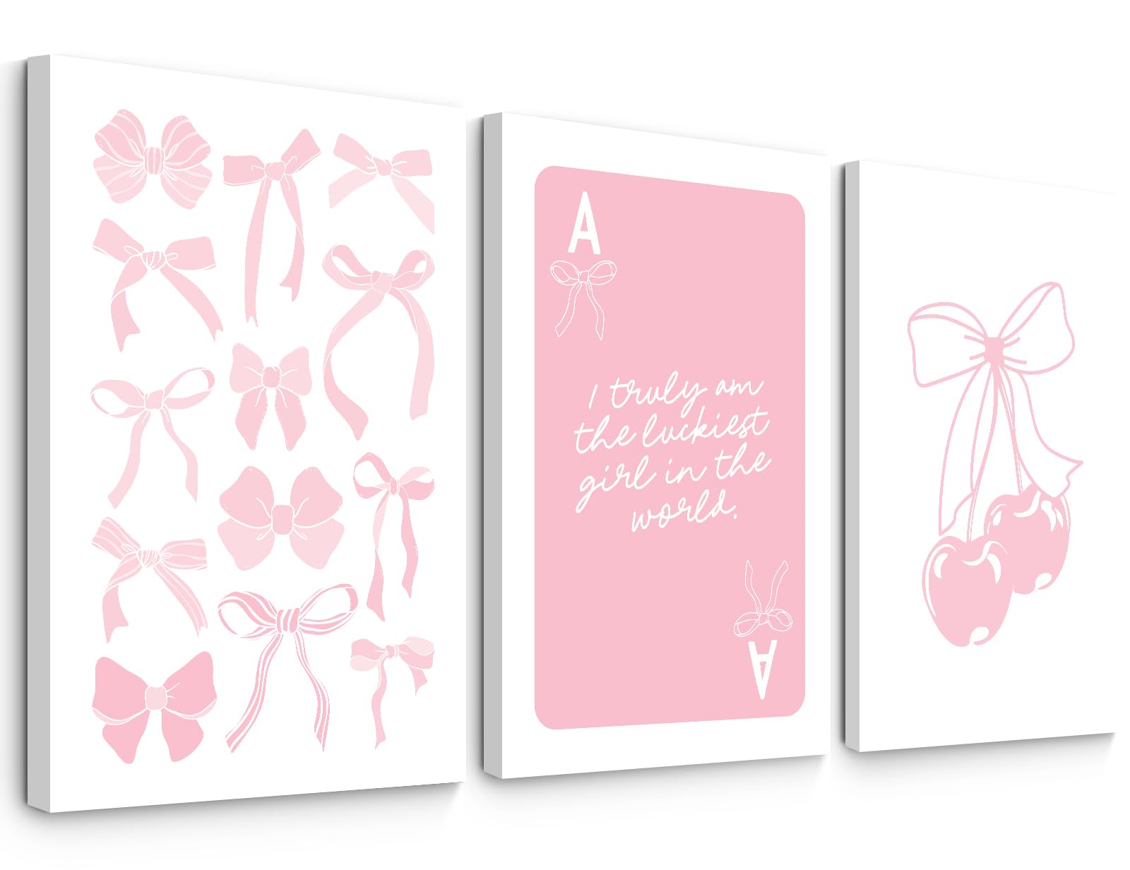 Coquette Wall Decor Pink Bow Wall Art Girl Room Canvas Posters Preppy Aesthetic Wall Decor Pictures Trendy Pink Wall Art Coquette Cherry Print for