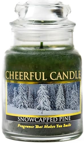 A Cheerful Giver - Pino nevado - Tarro pequeño perfumado de 6 onzas con tapa - Vela alegre - 35 horas de tiempo de combustión, regalo de Navidad