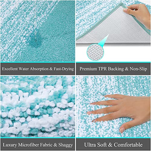 Vaukki Luxury Soft Bathroom Rugs Set Of 2, Non Slip Washable Plush Bath Floor Mats, Microfiber Shaggy Absorbent Striped Bath Carpet For Tub, Bathroom And Shower (18''X26''+18''X47'', Aqua Blue) #TOP2