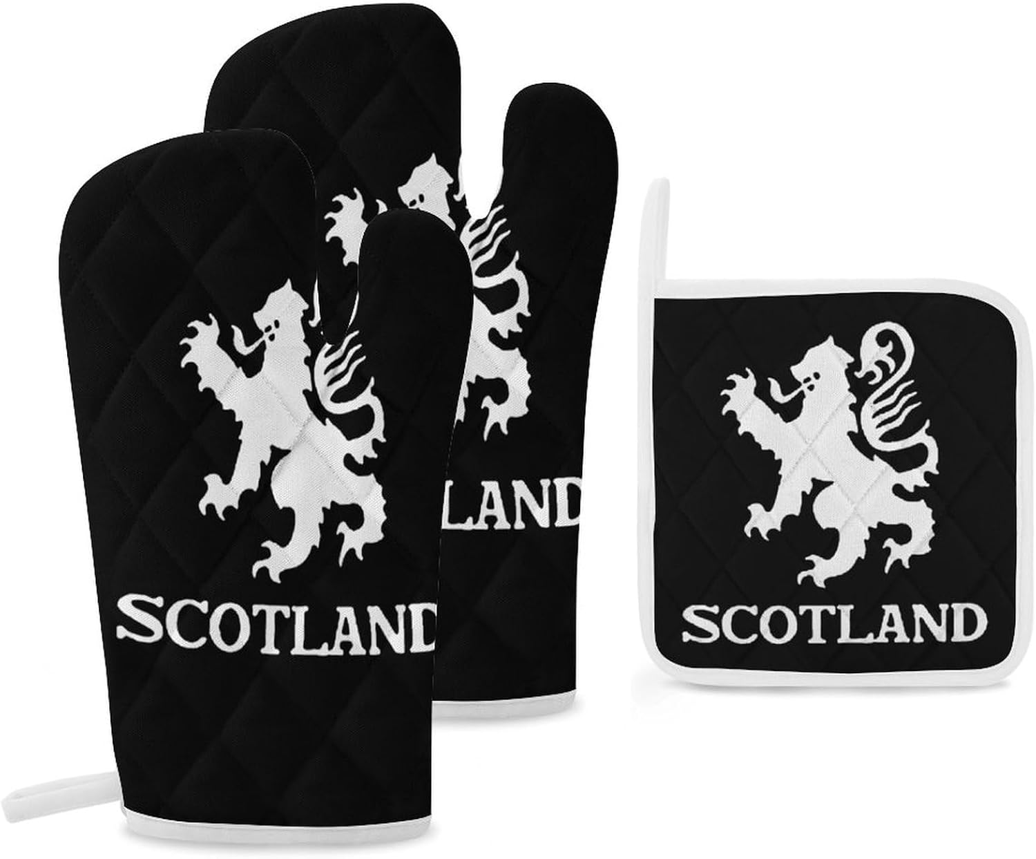 Lion Rampant Scotland Scottish Print Oven Mitts and Pot Holders 3 Piece Sets Heat Resistant Gloves Hot Pads Potholders for Kitchen Baking Cooking
