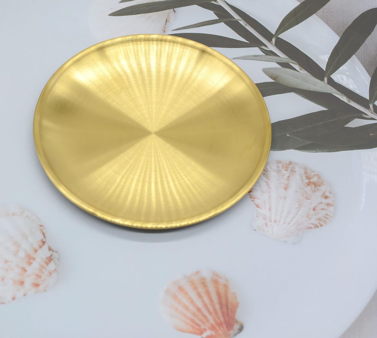 6 Pcs 5.5 Inch Circular Trinket Tray, Gold Stainless Steel, for Serving Trays Towel Storage Dish Plate Tea Fruit Trays Jewelry Plate Decorative Storage Tray (5.5 Inch, Gold)