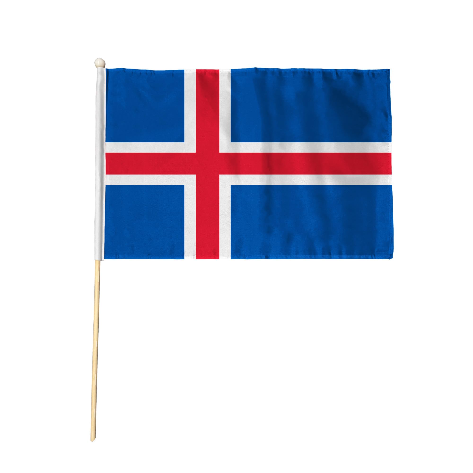 Flagtex Iceland Hand Waving Flag (18x12 Inch Large) - Premium Wooden Stick Hand Flag Big Size Natural Wood Pole European Blue White Red Nordic Cross Flag Events Parades — image 1