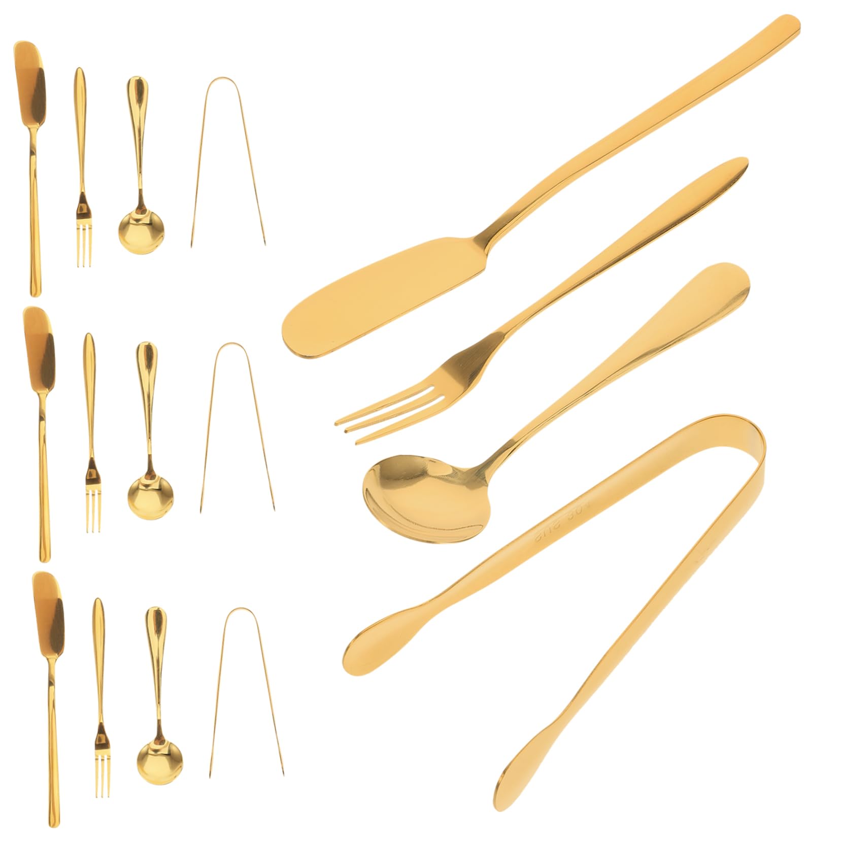 Cabilock -in-one Cheese Knife Set 16pcs Stainless Steel Cheese Spreads Spoons Forks Tongs Charcuterie Utensils Kitchen Butter Spreader