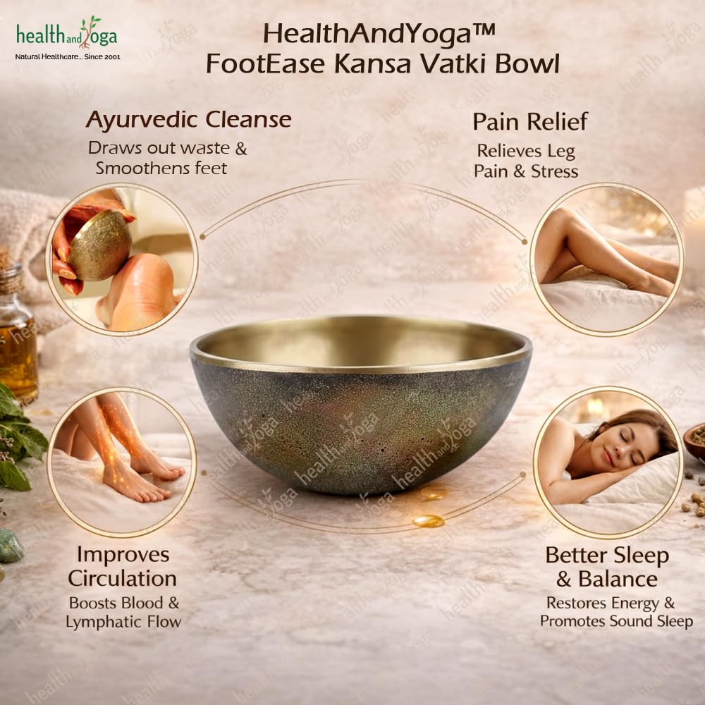 HealthAndYoga® FootEase Kansa Vatki Cup - Padabhyanga Ayurvedic Foot Massager - Rough Surface for Exfoliation - Eases Leg Pain due to Standing long Hours - Relaxes - Induces Sleep (Bronze Bowl - Flamed) 1