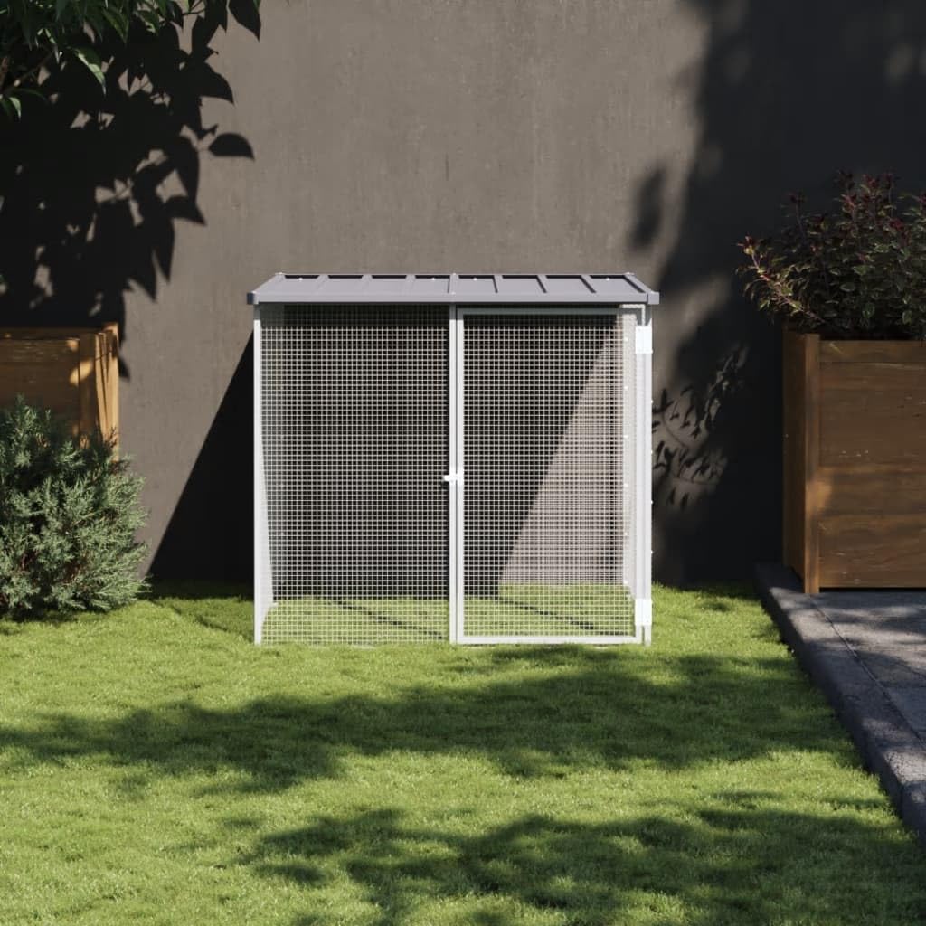 Homgoday Jaula para gallinero con techo gris claro, 103 x 98 x 90 cm, acero galvanizado, gallinero y corral, jaula para gallinas, patos, conejos, perros, jaula para aves de corral