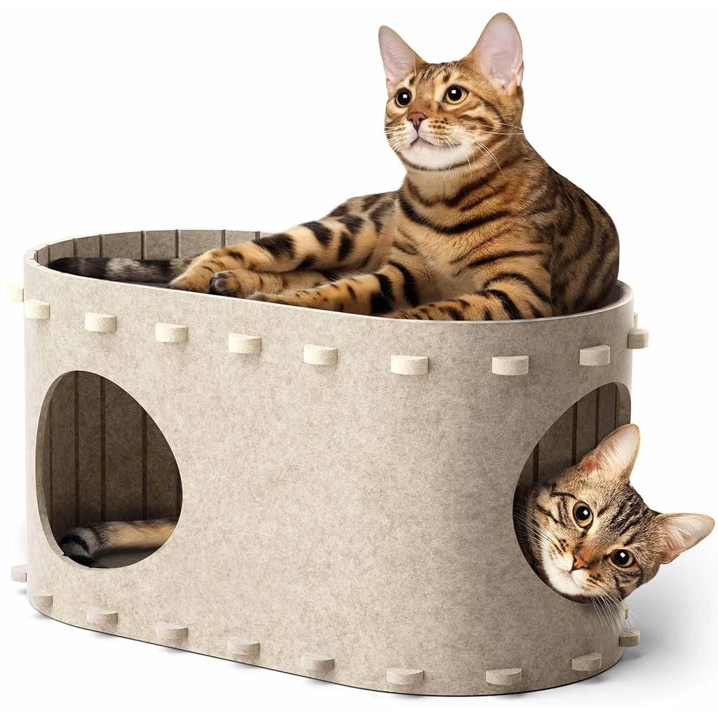 Qpets® Cat Cave,Fun Cats Activity Cave Cat House Scratching Board,DIY Assembly Rest Cats Open Houses & Condos (58x33x30CM)
