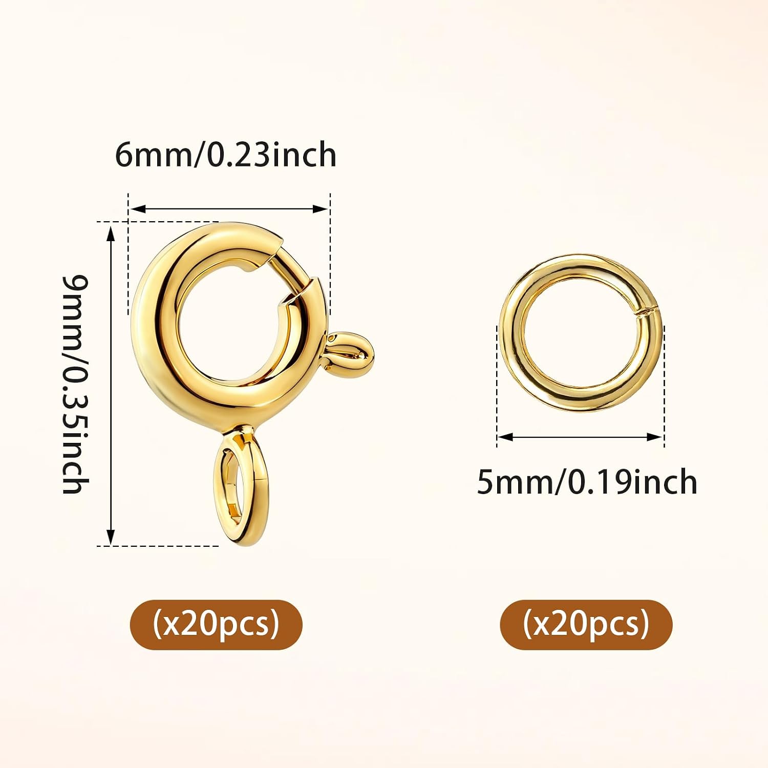 20Pcs Gold Necklace Clasps for Jewelry Making - 6mm Spring Ring Clasp image 2