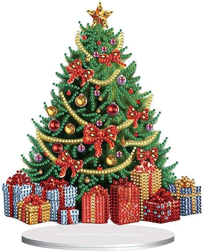 Orgone Pintura de diamantes para árbol de Navidad, kit de adornos de escritorio para adultos, arte de diamantes pintura acrílica por números,