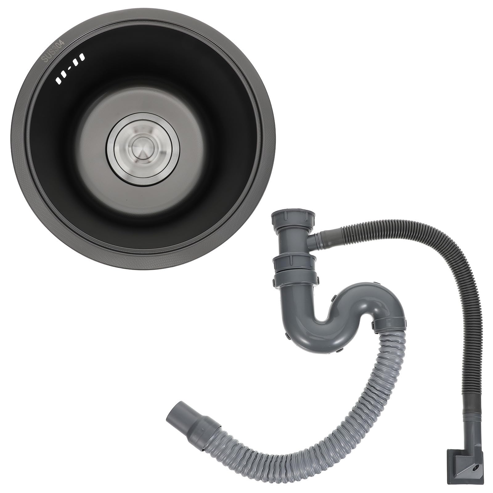 Alipis Fregadero Mini Tamaño 30x28x17 Cm de Acero Inoxidable 304 Redondo con Kit de Desagüe y Doble Instalación Flexible para Cocina Exterior y Camper