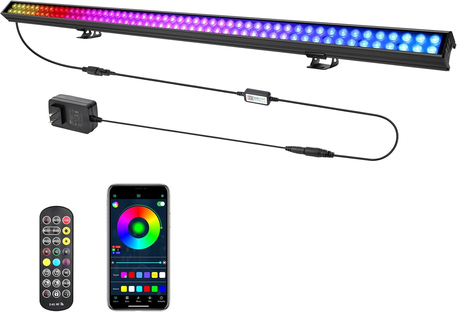 LED Stage Wash Light Bar: 60W RGB DJ Lights Bar - Smart APP & Remote Control - Timing & Music Sync Function - Dynamic Effects for DJ Events Home Party Decor Wedding Club