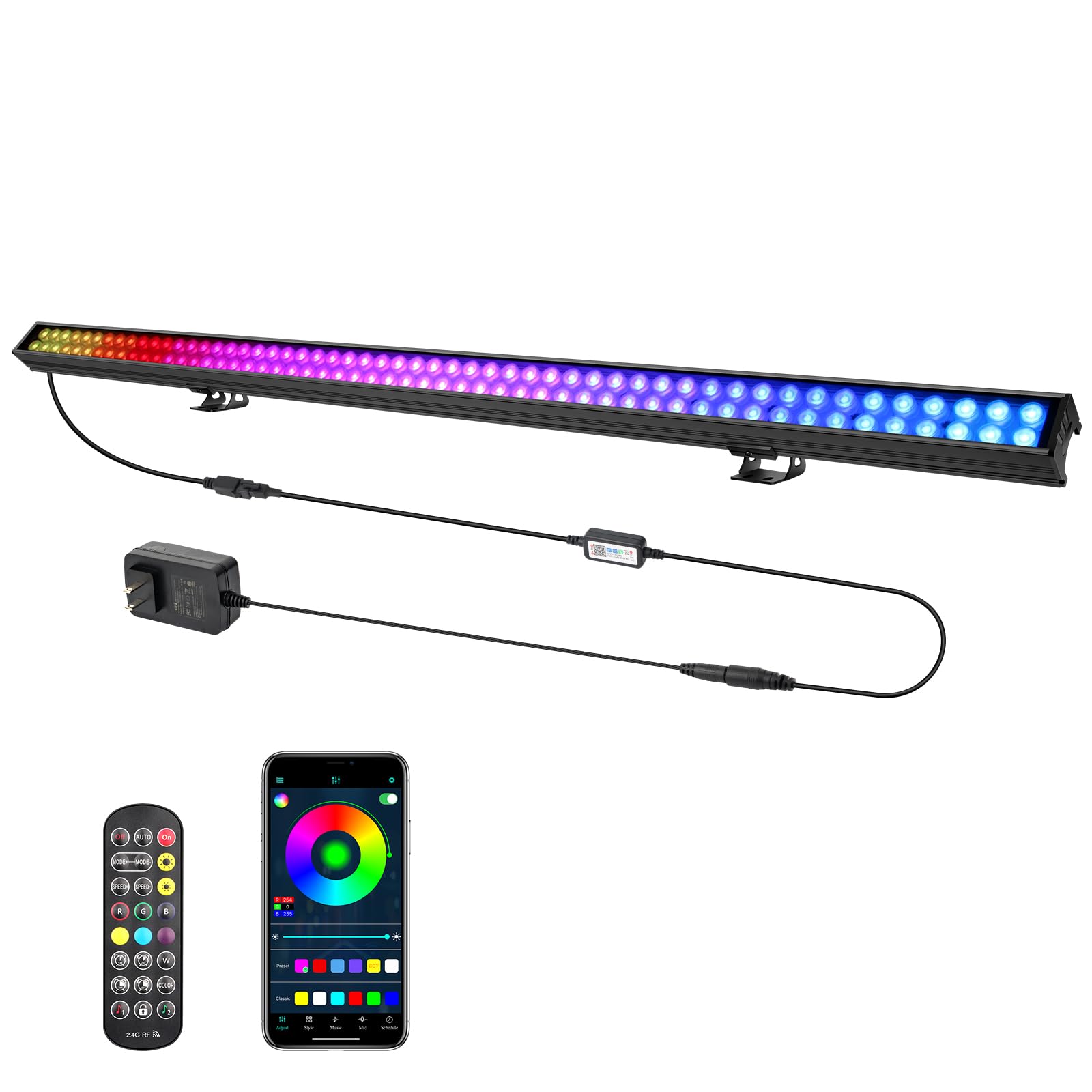 60W RGB Stage Wash Light Bar - 108LEDs DJ Light Bar by Smart APP & Remote Control Dynamic Lighting Effects with Timing & Music Sync Function for Home Decor Wedding Church Party Stage Lighting Effects