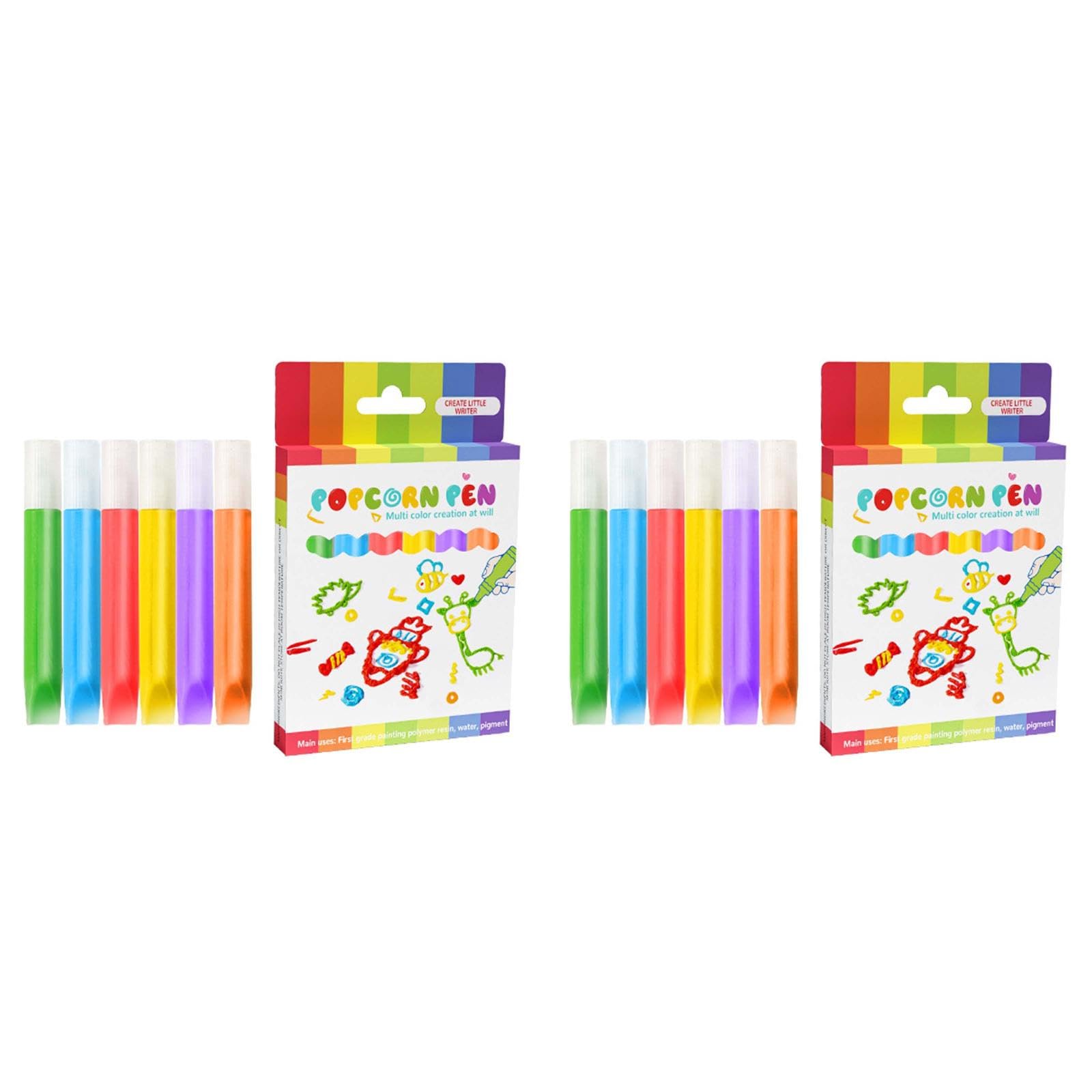 Magic Popcorn Pens, 6 Colours Puffy 3D Bubble Painting Pens (C-2pack)