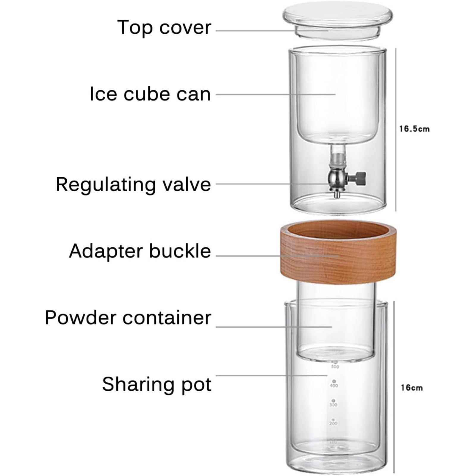Ice Cold Brew, Cold Brew Dripper Cold Brew Coffee Maker, cafetera para extracción en frío, 500 ml, vidrio de borosilicato alto, extraíble, tasa de goteo ajustable, para cafetería, hogar, oficina