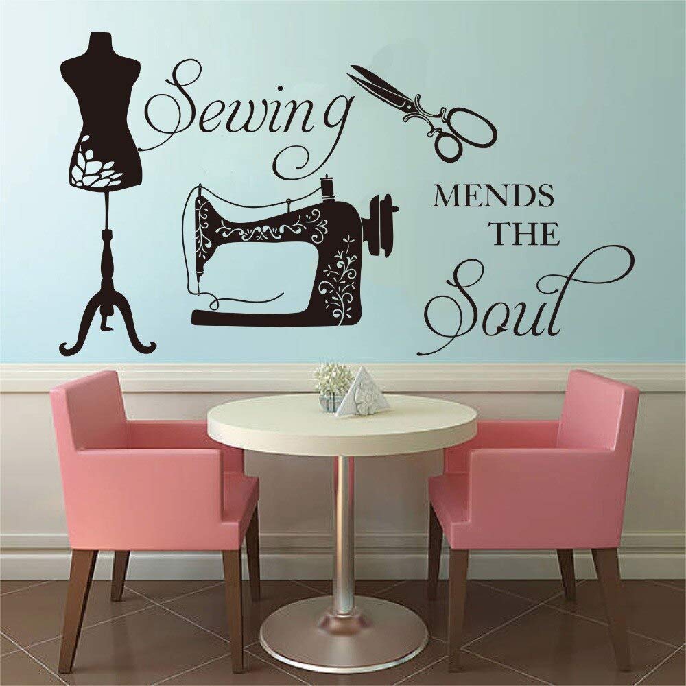 Black Sewing Machine Wall Sticker Wall Decoration Scissors Vinyl Appliqué Clothing Store Decoration Needlework Mural 25X42cm