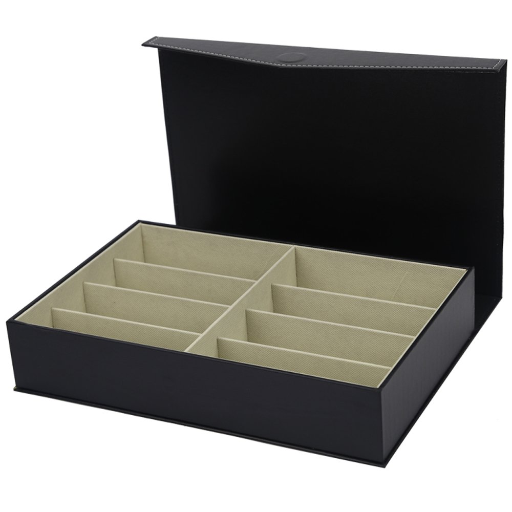 Black PU Leather Eyeglass Sunglass Reading Glasses Display Storage Case Box-8 Slots